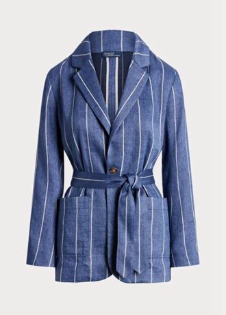 Siniset naisten Ralph Lauren raidalliset pellava-puuvillableiserit Siniset naisten Ralph Lauren raidalliset pellava-puuvillableiserit