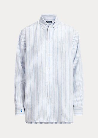 Siniset naisten Ralph Lauren Relaxed Fit raidalliset pellavapaidat