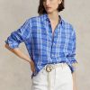 Siniset naisten Ralph Lauren Relaxed Fit -ruudulliset pellavapaidat Siniset naisten Ralph Lauren Relaxed Fit -ruudulliset pellavapaidat