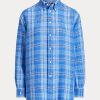 Siniset naisten Ralph Lauren Relaxed Fit -ruudulliset pellavapaidat Siniset naisten Ralph Lauren Relaxed Fit -ruudulliset pellavapaidat