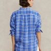 Siniset naisten Ralph Lauren Relaxed Fit -ruudulliset pellavapaidat Siniset naisten Ralph Lauren Relaxed Fit -ruudulliset pellavapaidat