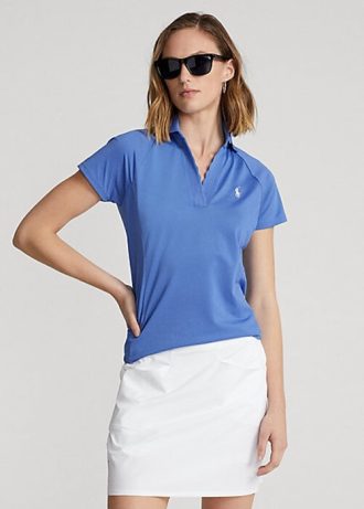 Siniset naisten Ralph Lauren Scalloped-Placket mesh poolopaidat
