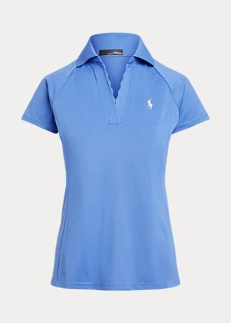 Siniset naisten Ralph Lauren Scalloped-Placket mesh poolopaidat