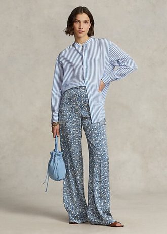 Siniset naisten Ralph Lauren Starburst-motiiviset satiiniset leveälahkeiset housut Siniset naisten Ralph Lauren Starburst-motiiviset satiiniset leveälahkeiset housut