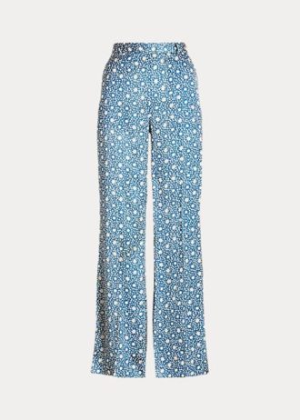 Siniset naisten Ralph Lauren Starburst-motiiviset satiiniset leveälahkeiset housut Siniset naisten Ralph Lauren Starburst-motiiviset satiiniset leveälahkeiset housut