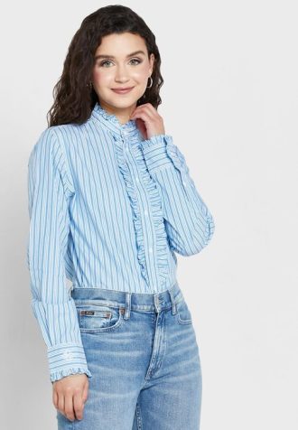 Siniset Naisten Ralph Lauren Striped Ruffle Yksityiskohtaiset paidat