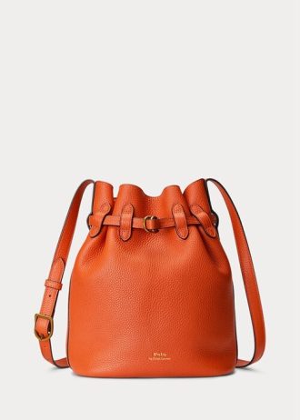 Sunset Orange naisten Ralph Lauren nahkaiset keskikokoiset Bellport Bucket Laukut