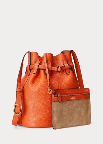 Sunset Orange naisten Ralph Lauren nahkaiset keskikokoiset Bellport Bucket Laukut