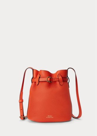 Sunset Orange naisten Ralph Lauren -nahkaiset pienet Bellport Bucket -laukut