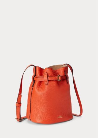 Sunset Orange naisten Ralph Lauren -nahkaiset pienet Bellport Bucket -laukut
