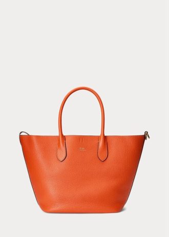 Sunset Orange naisten Ralph Laurenin käännettävät nahkaiset keskikokoiset Bellport-kangaskassit