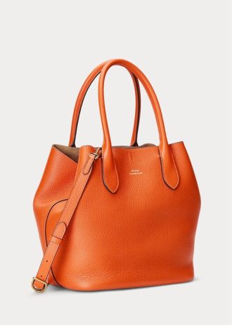 Sunset Orange naisten Ralph Laurenin käännettävät nahkaiset keskikokoiset Bellport-kangaskassit