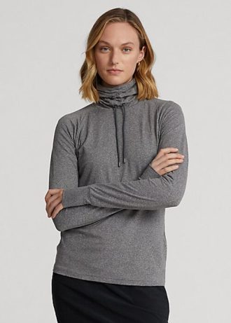 Tummanharmaat naisten Ralph Lauren Funnelneck Jersey -puseropuserot Tummanharmaat naisten Ralph Lauren Funnelneck Jersey -puseropuserot
