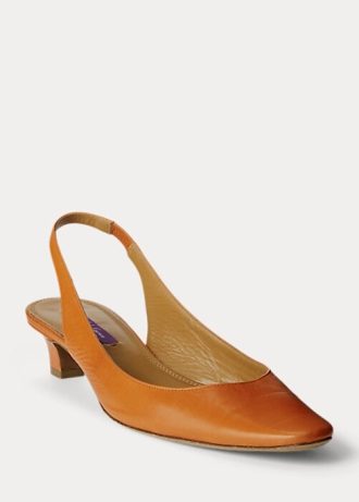 Tummankeltaiset naisten Ralph Lauren Kelsin nahkaiset Slingback-korkokengät