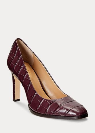Tummanpunaiset naisten Ralph Lauren Camila kohokuvioidut nahkakorkokengät Tummanpunaiset naisten Ralph Lauren Camila kohokuvioidut nahkakorkokengät