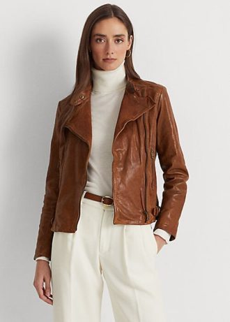 Tummanruskeat naisten Ralph Lauren -nahkaiset mototakit Tummanruskeat naisten Ralph Lauren -nahkaiset mototakit