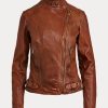 Tummanruskeat naisten Ralph Lauren -nahkaiset mototakit Tummanruskeat naisten Ralph Lauren -nahkaiset mototakit