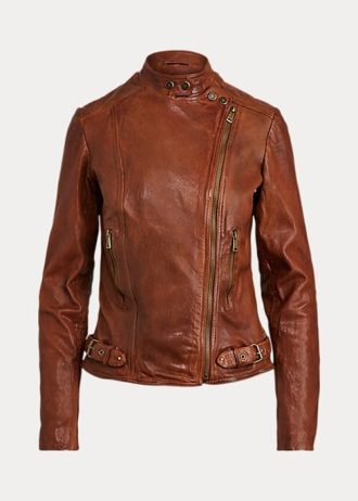 Tummanruskeat naisten Ralph Lauren -nahkaiset mototakit Tummanruskeat naisten Ralph Lauren -nahkaiset mototakit