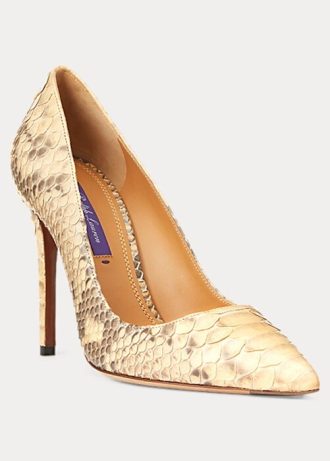 Vaaleankeltaiset naisten Ralph Lauren Celia Python -korkokengät Vaaleankeltaiset naisten Ralph Lauren Celia Python -korkokengät