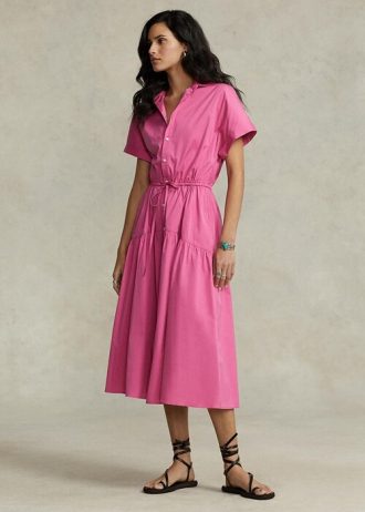 Vaaleanpunainen naisten Ralph Lauren kiristysnauhamekko
