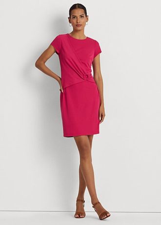 Vaaleanpunainen naisten Ralph Lauren Stretch Jersey lyhythihainen mekko