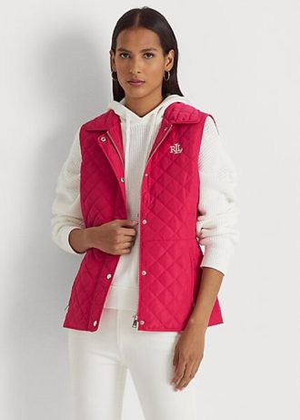 Vaaleanpunainen naisten Ralph Lauren -timanttitikattu liivi Vaaleanpunainen naisten Ralph Lauren -timanttitikattu liivi