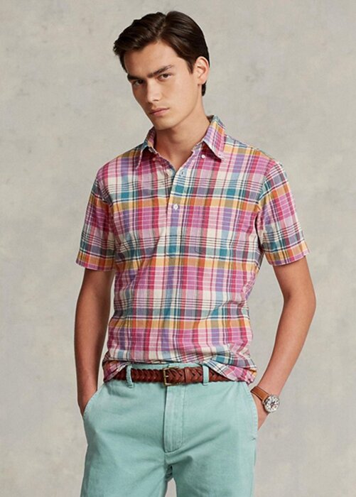Vaaleanpunaiset Miesten Ralph Lauren Classic Fit Madras Popover -paidat Vaaleanpunaiset Miesten Ralph Lauren Classic Fit Madras Popover -paidat