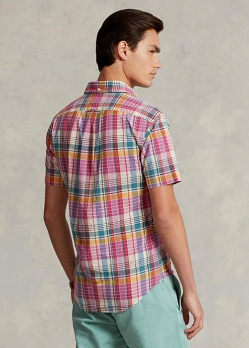 Vaaleanpunaiset Miesten Ralph Lauren Classic Fit Madras Popover -paidat Vaaleanpunaiset Miesten Ralph Lauren Classic Fit Madras Popover -paidat