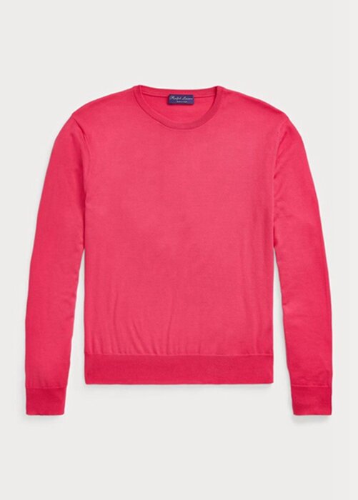 Vaaleanpunaiset miesten Ralph Lauren Cotton Crewneck -neulepuserot Vaaleanpunaiset miesten Ralph Lauren Cotton Crewneck -neulepuserot