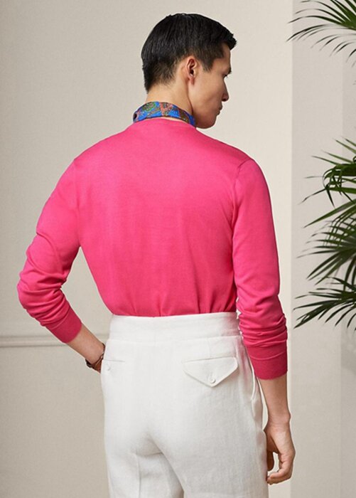 Vaaleanpunaiset miesten Ralph Lauren Cotton Crewneck -neulepuserot Vaaleanpunaiset miesten Ralph Lauren Cotton Crewneck -neulepuserot