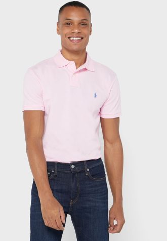 Vaaleanpunaiset Miesten Ralph Lauren Essential Slim fit poolopaidat Vaaleanpunaiset Miesten Ralph Lauren Essential Slim fit poolopaidat