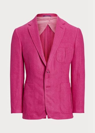Vaaleanpunaiset miesten Ralph Lauren Kent Basket -kudotut pellava-silkki Sport Blazerit Vaaleanpunaiset miesten Ralph Lauren Kent Basket -kudotut pellava-silkki Sport Blazerit