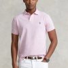 Vaaleanpunaiset miesten Ralph Lauren mukautetut Slim Fit mesh poolopaidat Vaaleanpunaiset miesten Ralph Lauren mukautetut Slim Fit mesh poolopaidat