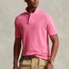 Vaaleanpunaiset miesten Ralph Lauren mukautetut Slim Fit mesh poolopaidat Vaaleanpunaiset miesten Ralph Lauren mukautetut Slim Fit mesh poolopaidat