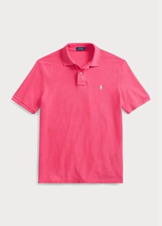 Vaaleanpunaiset miesten Ralph Lauren mukautetut Slim Fit mesh poolopaidat Vaaleanpunaiset miesten Ralph Lauren mukautetut Slim Fit mesh poolopaidat