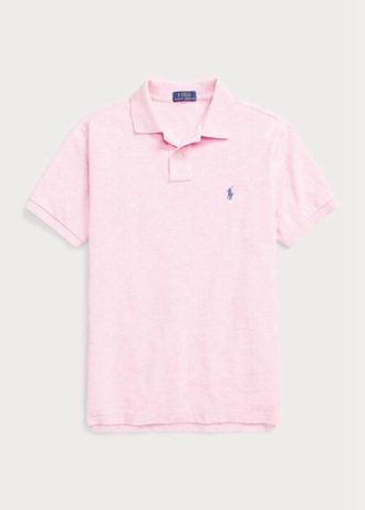 Vaaleanpunaiset miesten Ralph Lauren mukautetut Slim Fit mesh poolopaidat Vaaleanpunaiset miesten Ralph Lauren mukautetut Slim Fit mesh poolopaidat