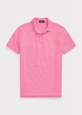 Vaaleanpunaiset miesten Ralph Lauren mukautetut Slim Fit mesh poolopaidat Vaaleanpunaiset miesten Ralph Lauren mukautetut Slim Fit mesh poolopaidat
