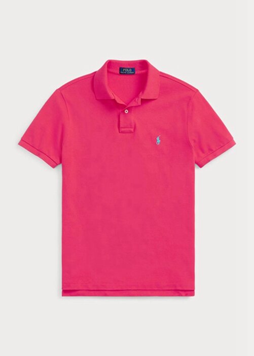 Vaaleanpunaiset miesten Ralph Lauren mukautetut Slim Fit mesh poolopaidat Vaaleanpunaiset miesten Ralph Lauren mukautetut Slim Fit mesh poolopaidat