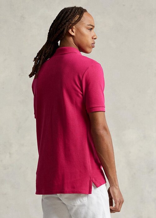 Vaaleanpunaiset miesten Ralph Lauren mukautetut Slim Fit mesh poolopaidat Vaaleanpunaiset miesten Ralph Lauren mukautetut Slim Fit mesh poolopaidat
