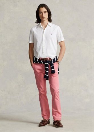 Vaaleanpunaiset miesten Ralph Lauren Stretch Slim Fit Chino -housut Vaaleanpunaiset miesten Ralph Lauren Stretch Slim Fit Chino -housut