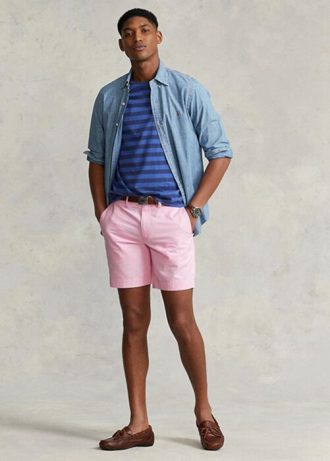 Vaaleanpunaiset miesten Ralph Lauren Stretch Straight Fit Chino Shortsit