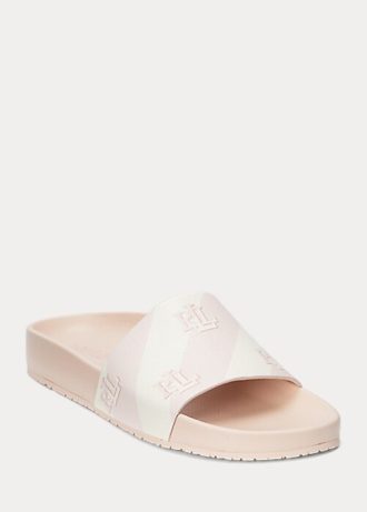 Vaaleanpunaiset naisten Ralph Lauren Audrina -logolliset keinonahkaiset tossut