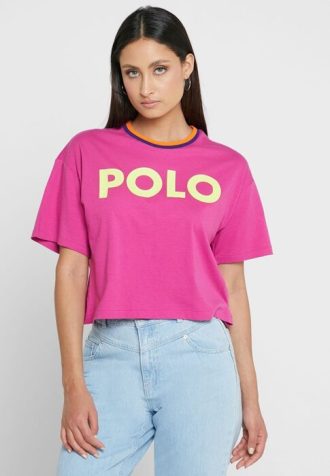 Vaaleanpunaiset naisten Ralph Lauren Crew Neck Graphic T-paidat