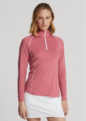 Vaaleanpunaiset naisten Ralph Lauren Jersey Quarter-vetoketjulliset villapaidat Vaaleanpunaiset naisten Ralph Lauren Jersey Quarter-vetoketjulliset villapaidat