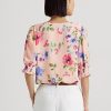 Vaaleanpunaiset naisten Ralph Lauren -kukkaiset ryppyiset Georgette-puseropuserot Vaaleanpunaiset naisten Ralph Lauren -kukkaiset ryppyiset Georgette-puseropuserot