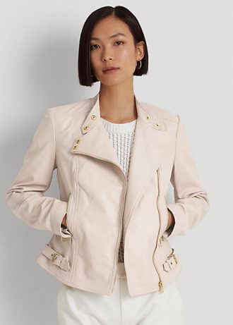 Vaaleanpunaiset naisten Ralph Lauren lampaannahkaiset mototakit Vaaleanpunaiset naisten Ralph Lauren lampaannahkaiset mototakit