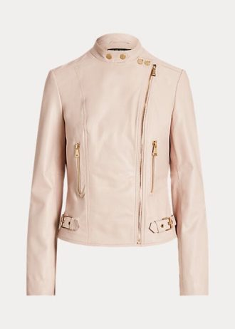 Vaaleanpunaiset naisten Ralph Lauren lampaannahkaiset mototakit Vaaleanpunaiset naisten Ralph Lauren lampaannahkaiset mototakit