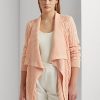 Vaaleanpunaiset naisten Ralph Lauren pellava-puuvilla-neulotut neuletakit Vaaleanpunaiset naisten Ralph Lauren pellava-puuvilla-neulotut neuletakit