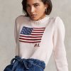 Vaaleanpunaiset naisten Ralph Lauren Pink Pony Flag -puuvillapuserot Vaaleanpunaiset naisten Ralph Lauren Pink Pony Flag -puuvillapuserot