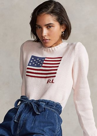 Vaaleanpunaiset naisten Ralph Lauren Pink Pony Flag -puuvillapuserot Vaaleanpunaiset naisten Ralph Lauren Pink Pony Flag -puuvillapuserot